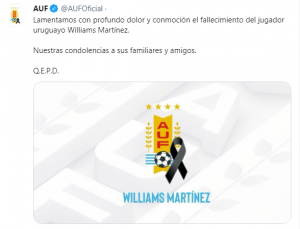El fútbol uruguayo está de luto por el suicidio de Williams Martínez Mensaje emitido por la AUF