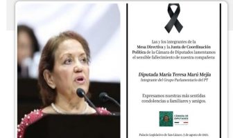 Por Covid-19, muere la diputada petista María Teresa Marú Mejía
