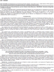 DECLARATORIA EMERGENCIA HURACAN NORA
