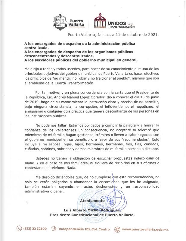 Noticias de Puerto Vallarta | NotiespacioPV | Revolucionado inicio de administración, pero Michel dice que 'sin influyentismo ni nepotismo'