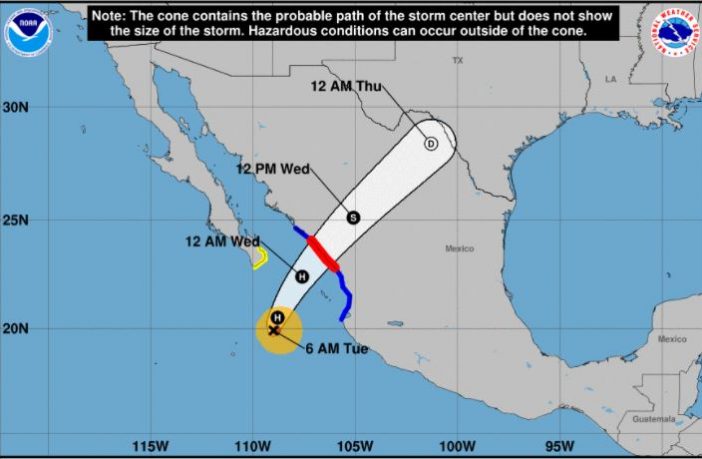 'Pamela' se intensifica a huracán y sigue su curso hacia Sinaloa