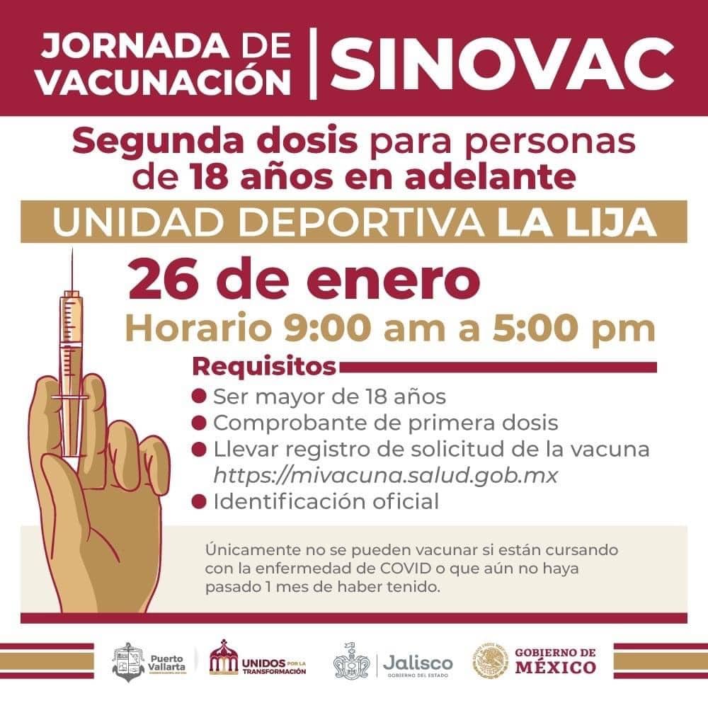 Jornada de vacunación para rezagados segunda dosis Sinovac Notiespacio PV | Jornada de vacunación para rezagados segunda dosis Sinovac