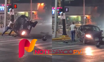 Joven levanta solo su carro después de volcadura Noticias de Puerto Vallarta | NotiespacioPV | Joven levanta solo su carro después de volcadura