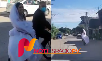 Notiespacio PV | Captan a un papá llevando a su hija al altar en bicicleta