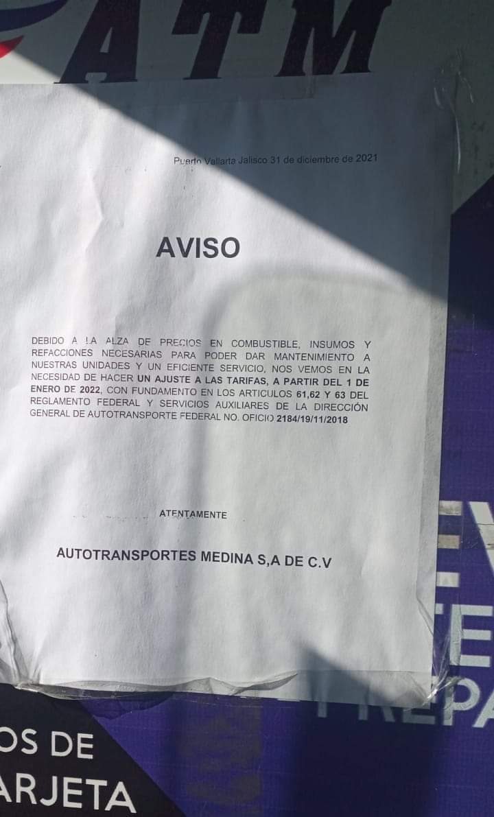 Noticias de Puerto Vallarta | NotiespacioPV | ATM inicia este 2022 con un aumento en sus tarifas
