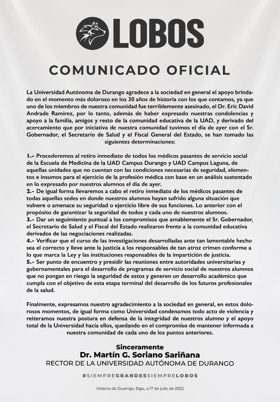 Noticias de Puerto Vallarta | NotiespacioPV | UAD retirará médicos pasantes de zonas de alto riesgo en Durango