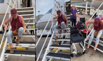 VIDEO: Atleta paralímpica baja de un avión a "sentones" por falta de rampa