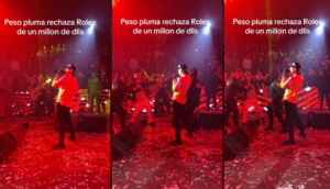 VIDEO: Peso Pluma rechaza el regalo de un fan durante concierto