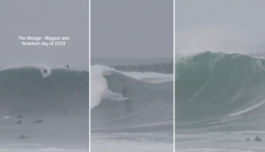 Surfistas desafían peligrosas olas tras el paso del Huracán Hilary en California, a pesar de las advertencias