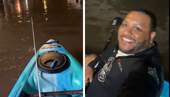 VIRAL: Sujeto sale a pasear en su kayak durante inundación en Guadalajara