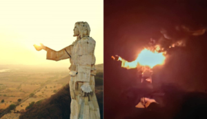 Rayo destruye escultura del 'Cristo Pescador' en Chiapas