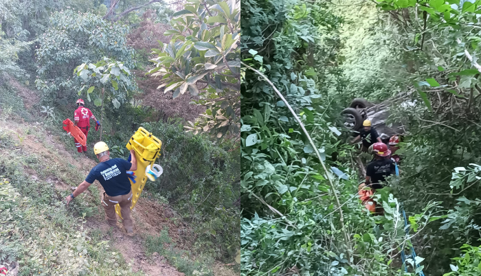 Cinco personas rescatadas tras volcadura en camino al Jorullo