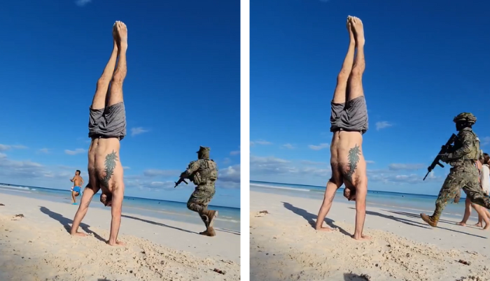 Captan en video persecución en las playas de Tulum durante clase de yoga en línea