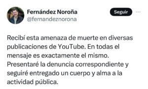Noroña recibe amenaza de muerte, le piden dejar la política