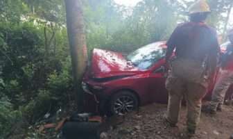 Sujeto impacta a propósito su vehículo contra un árbol en la carretera federal 200