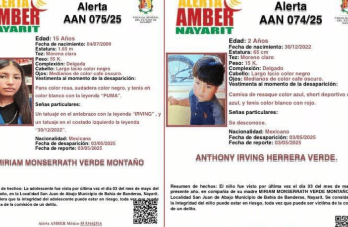 Buscan a madre e hijo desaparecidos en Bahía de Banderas; activan Alerta Amber