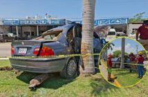 BMW se impacta y termina incrustado en una palmera en Bucerías