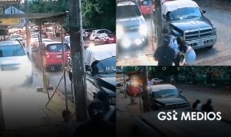 Camioneta invade banqueta y familia se salva por segundos en Veracruz