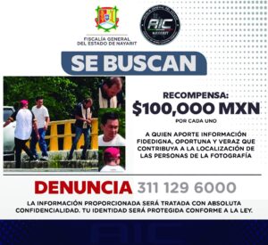 Fiscalía de Nayarit ofrece recompensa para localizar a personas buscadas
