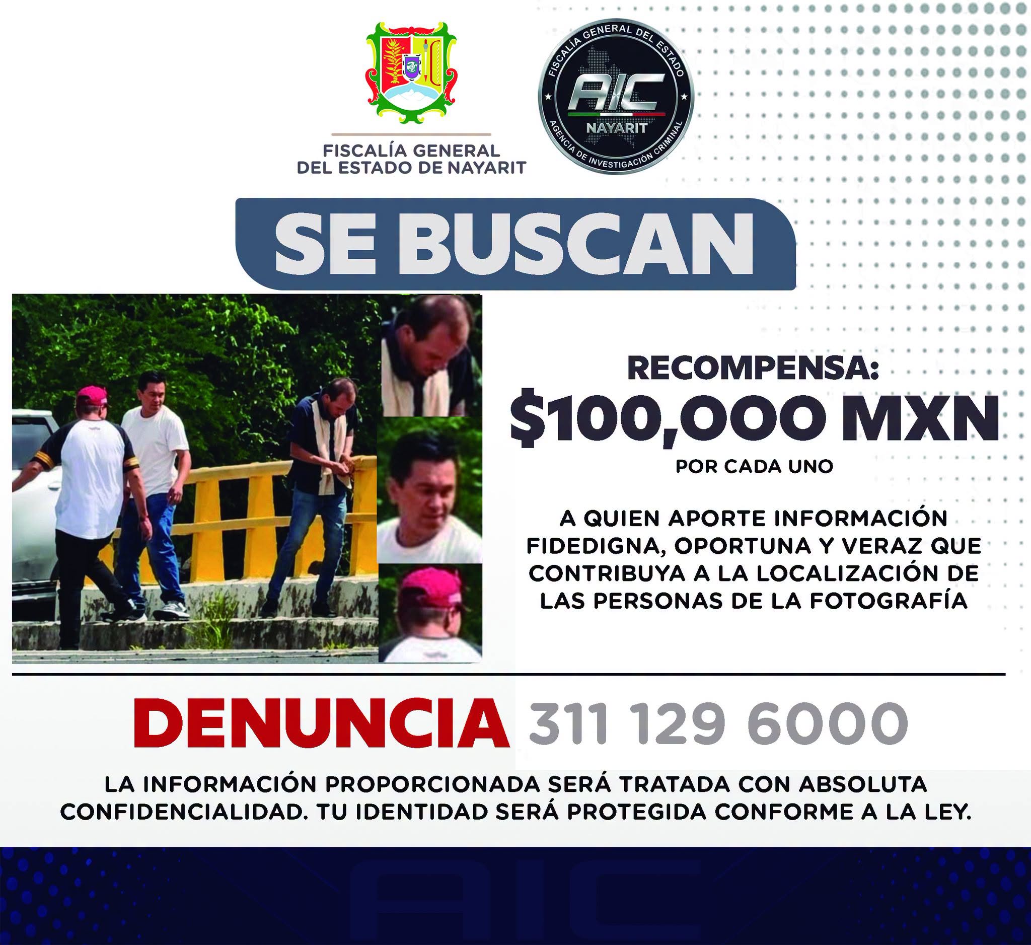 Fiscalía de Nayarit ofrece recompensa para localizar a personas buscadas
