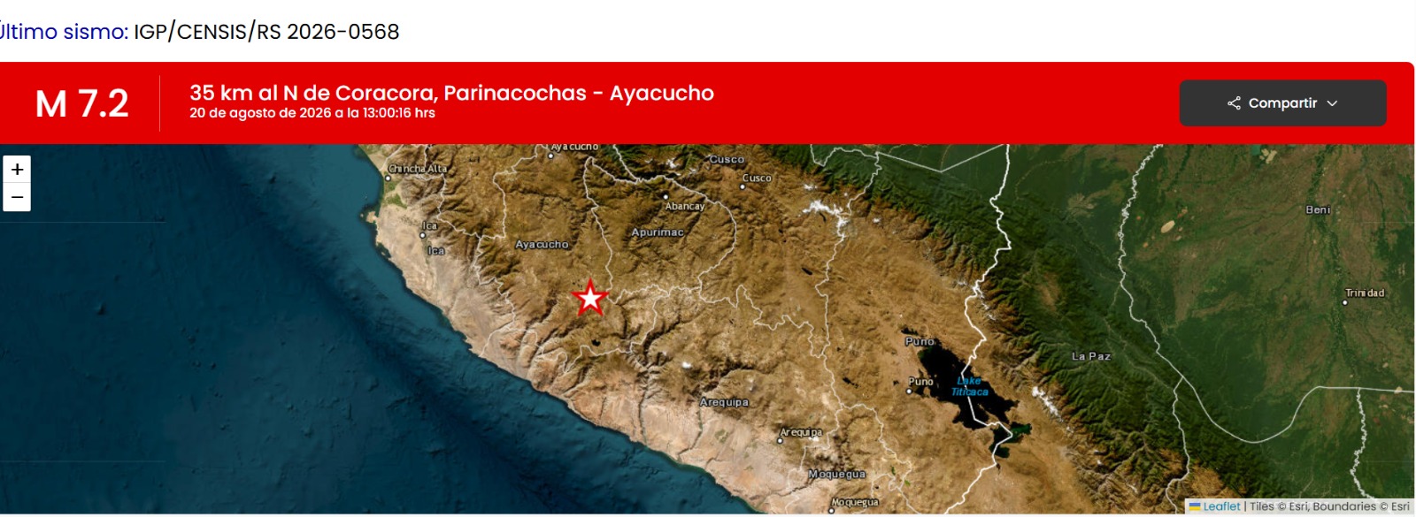 Sismo de magnitud 7.2 sacude Perú; reportan movimiento en varias zonas