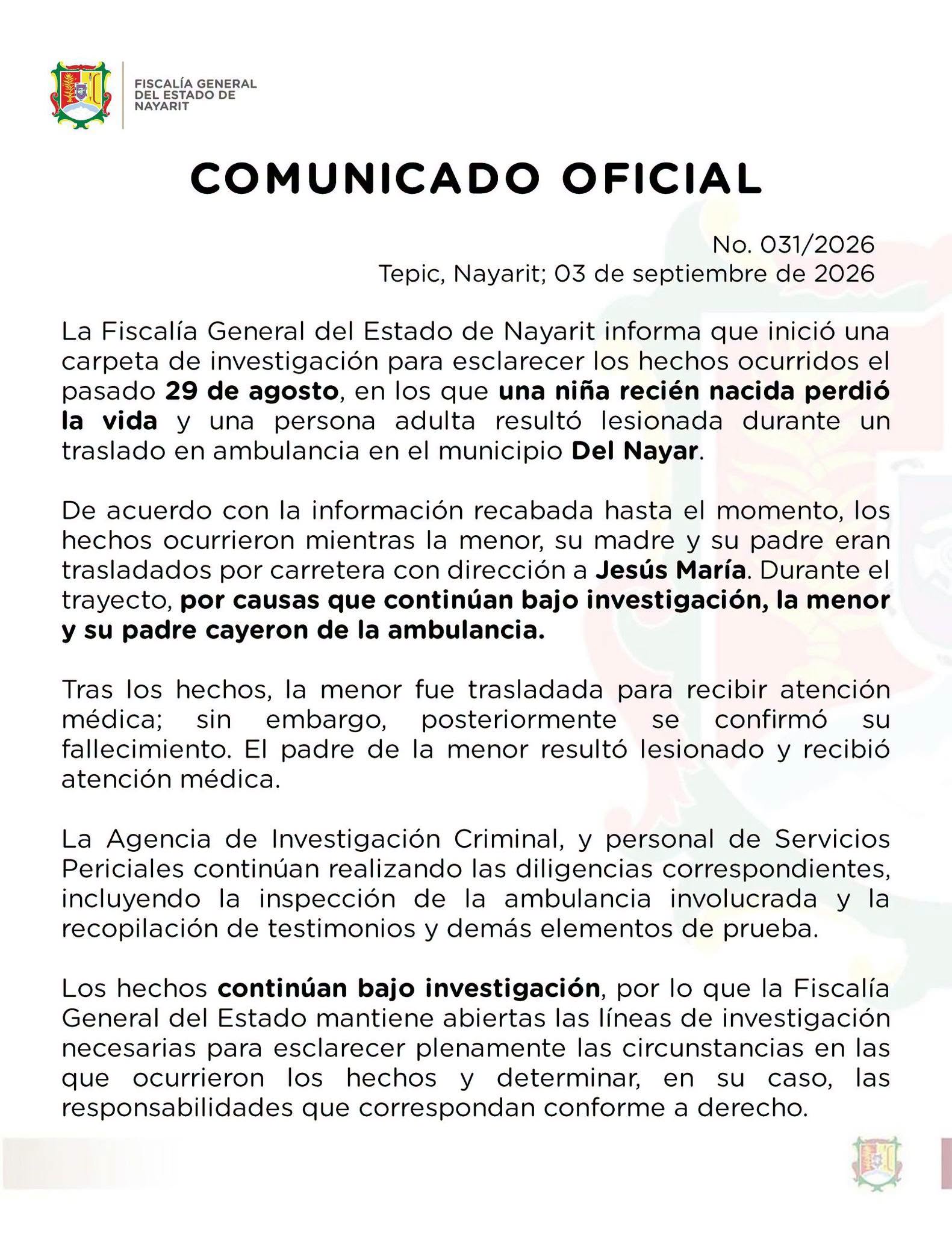 Tragedia en Del Nayar; una recién nacida muere durante traslado en ambulancia 