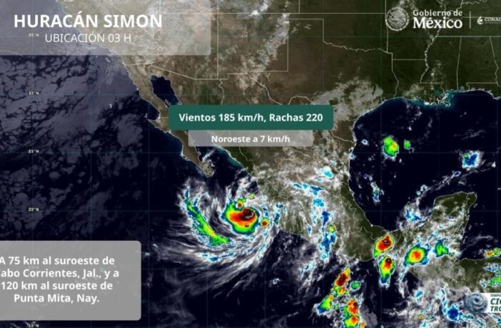 Huracán Simon mantiene categoría 3 frente a las costas de Jalisco