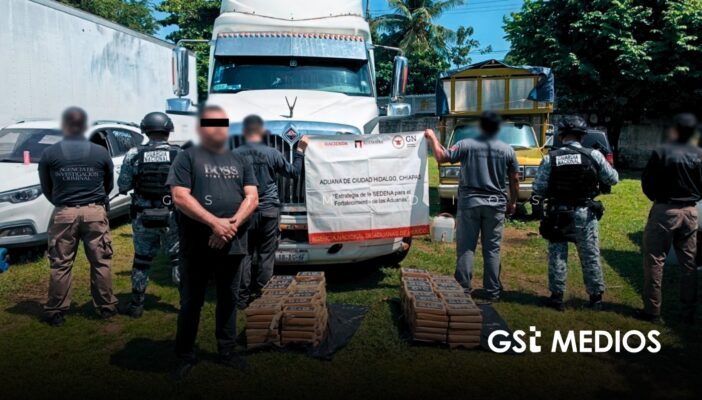 Aseguran 171 kilos de droga ocultos en un tractocamión en Chiapas