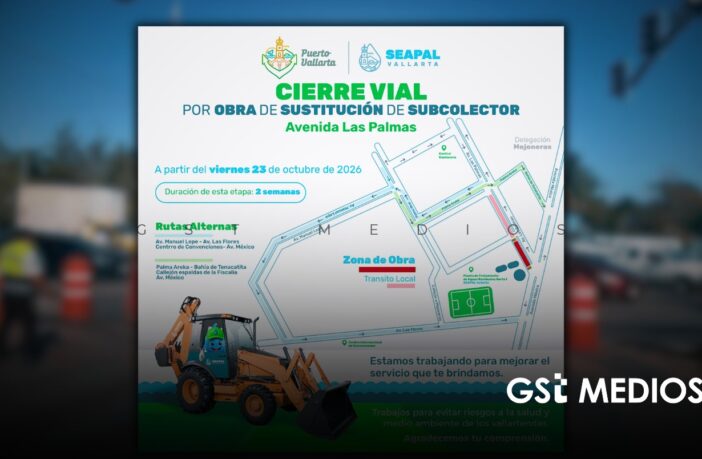 Cerrarán tramo de avenida Las Palmas en Vallarta por obras; durarán dos semanas